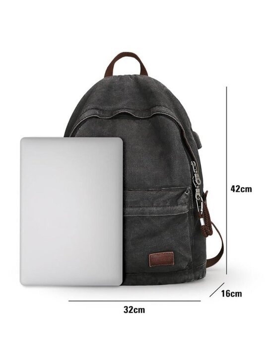 Canvas Backpack Laptop 15 In USB Charging Anti Theft School Travel Black Bag New